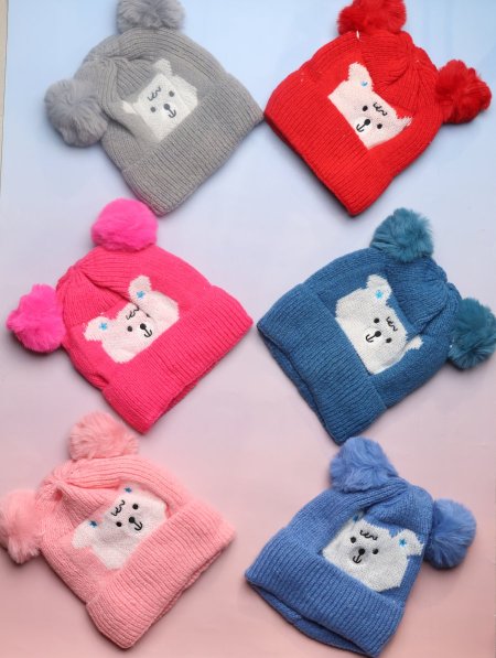 دزينة طواقي صوف مبطن طبقتين للأطفال.